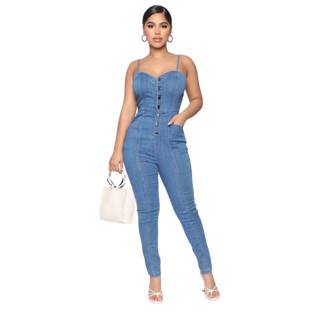Fashion Nova Denim Junpsuit Sz Small